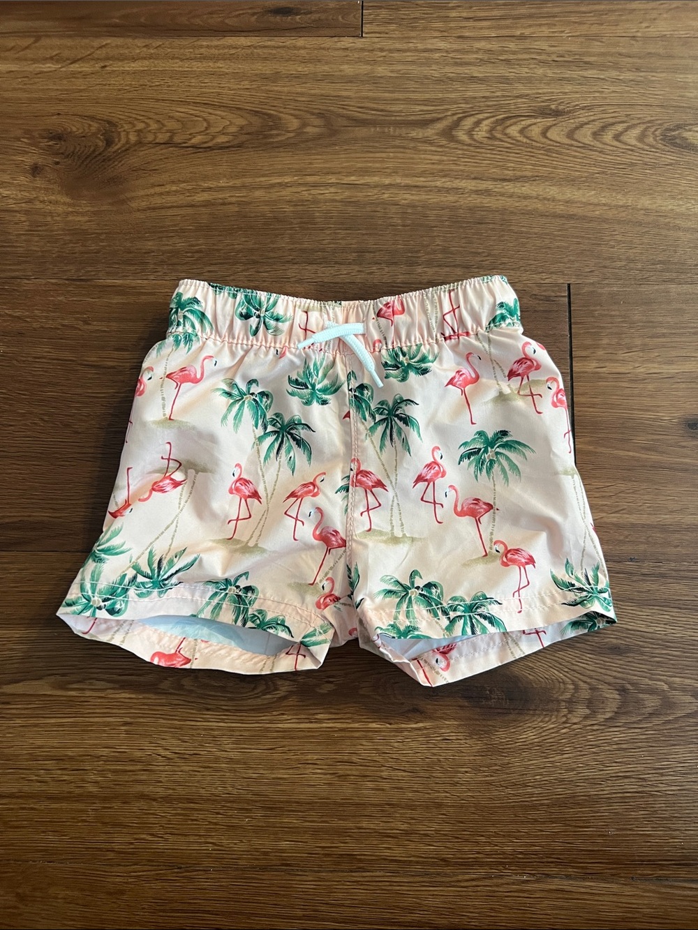 Old Navy Pink Flamingo & Green Palm Kids Swim Trunks